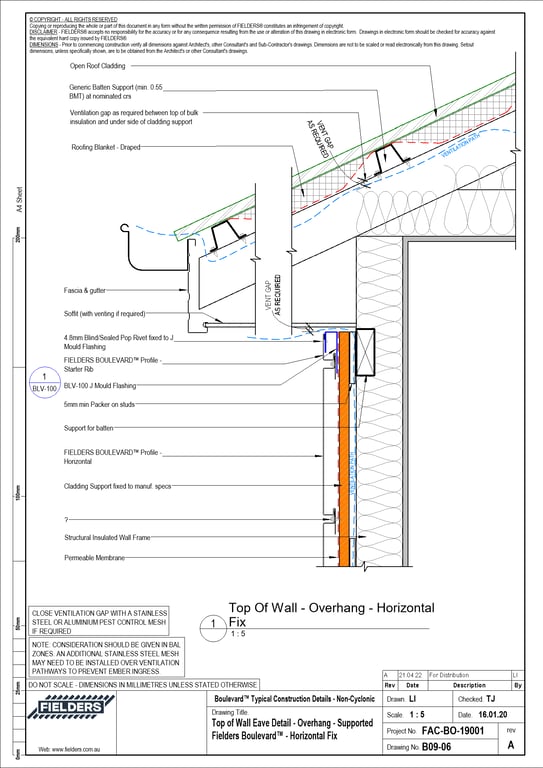 Navigate to B09-06 - Top of Wall Eave Detail - Overhang - Supported Fielders Boulevard™ - Horizontal Fix