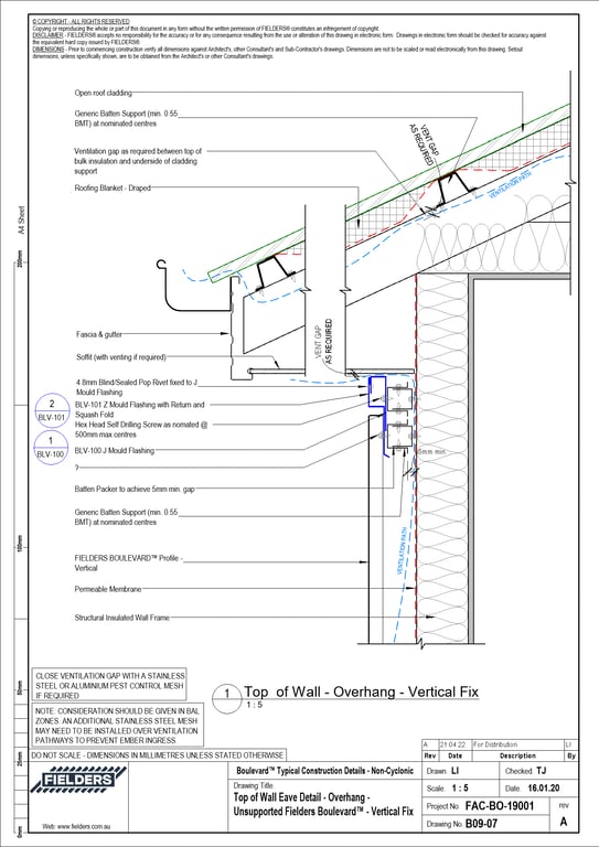 Navigate to B09-07 - Top of Wall Eave Detail - Overhang - Unsupported Fielders Boulevard™ - Vertical Fix