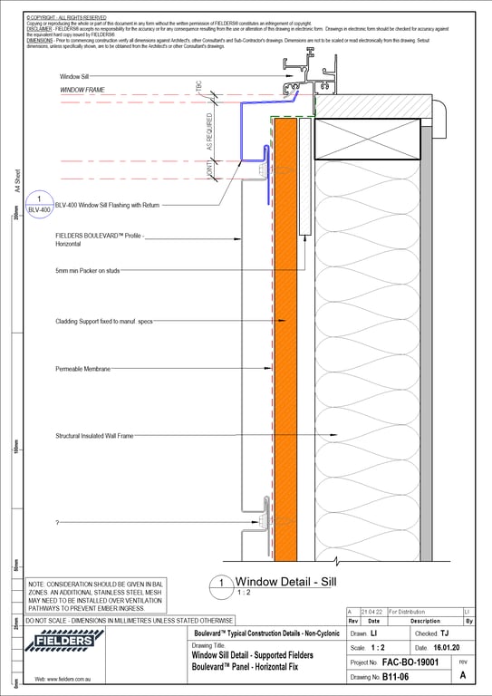 Navigate to B11-06 - Window Sill Detail - Supported Fielders Boulevard™ Panel - Horizontal Fix