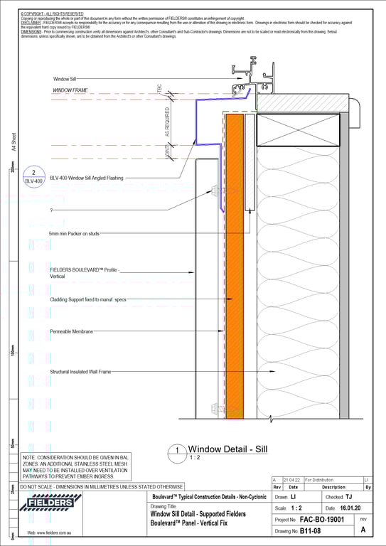 Navigate to B11-08 - Window Sill Detail - Supported Fielders Boulevard™ Panel - Vertical Fix