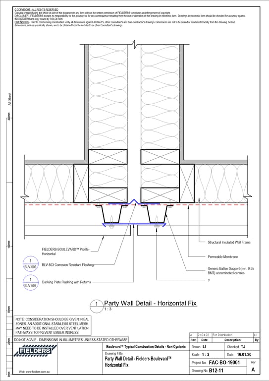  Image of B12-11 - Party Wall Detail - Fielders Boulevard™ Horizontal Fix