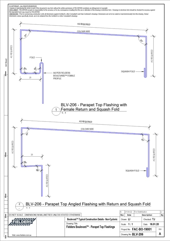  Image of BLV-206 - Fielders Boulevard™ - Parapet Top Flashings
