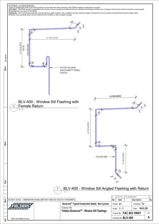 Navigate to BLV-400 - Fielders Boulevard™ - Window Sill Flashings