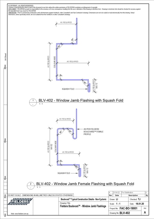 Navigate to BLV-402 - Fielders Boulevard™ - Window Jamb Flashings