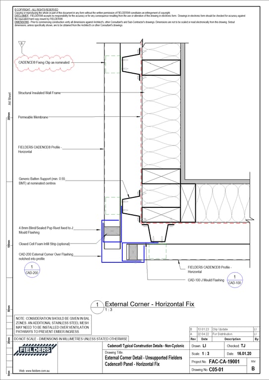 Navigate to C05-01 - External Corner Detail - Unsupported Fielders Cadence® Panel - Horizontal Fix