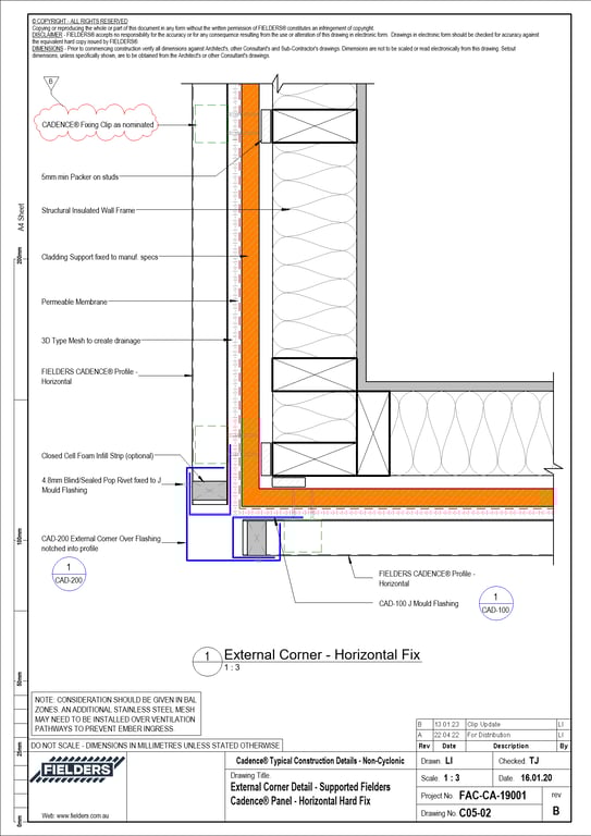 Navigate to C05-02 - External Corner Detail - Supported Fielders Cadence® Panel - Horizontal Hard Fix
