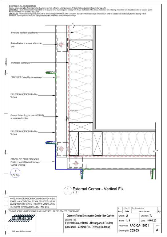 Navigate to C05-05 - External Corner Detail - Unsupported Fielders Cadence® - Vertical Fix - Overlap Underlap