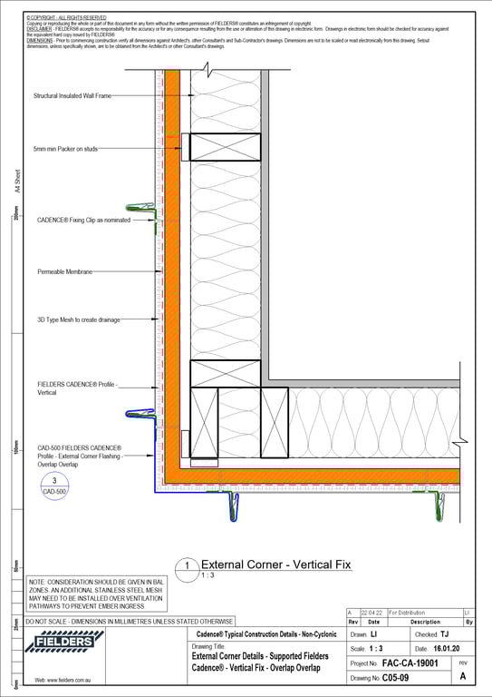 Navigate to C05-09 - External Corner Details - Supported Fielders Cadence® - Vertical Fix - Overlap Overlap