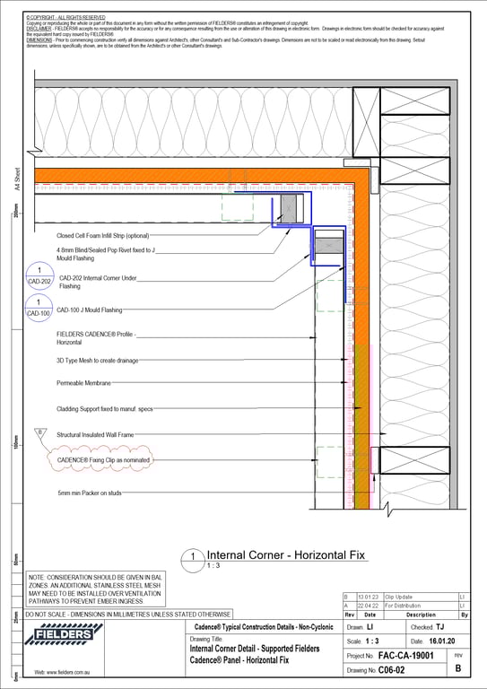  Image of C06-02 - Internal Corner Detail - Supported Fielders Cadence® Panel - Horizontal Fix