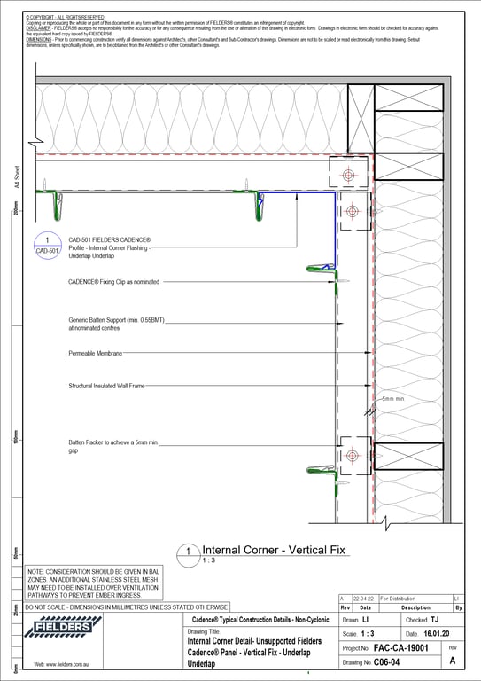 Navigate to C06-04 - Internal Corner Detail- Unsupported Fielders Cadence® Panel - Vertical Fix - Underlap Underlap