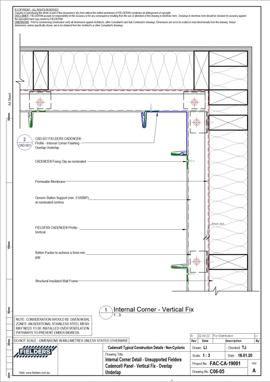 Navigate to C06-05 - Internal Corner Detail - Unsupported Fielders Cadence® Panel - Vertical Fix - Overlap Underlap