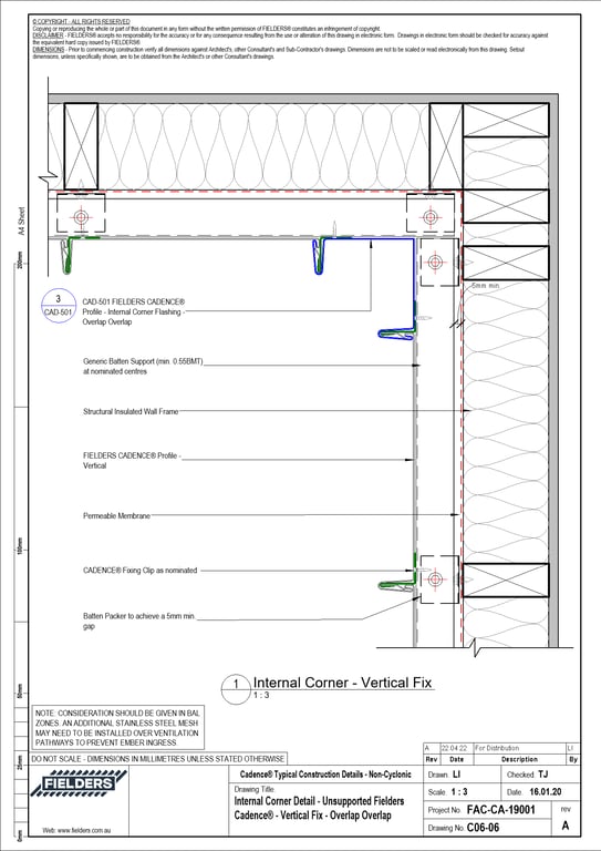 Navigate to C06-06 - Internal Corner Detail - Unsupported Fielders Cadence® - Vertical Fix - Overlap Overlap