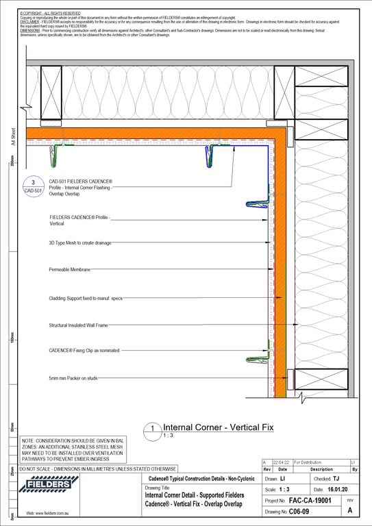 Navigate to C06-09 - Internal Corner Detail - Supported Fielders Cadence® - Vertical Fix - Overlap Overlap
