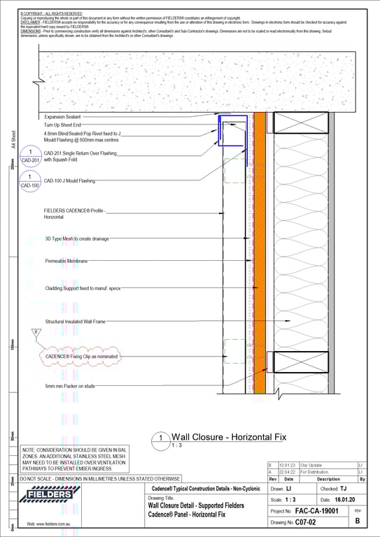 Navigate to C07-02 - Wall Closure Detail - Supported Fielders Cadence® Panel - Horizontal Fix