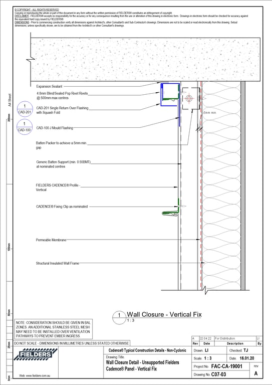 Navigate to C07-03 - Wall Closure Detail - Unsupported Fielders Cadence® Panel - Vertical Fix