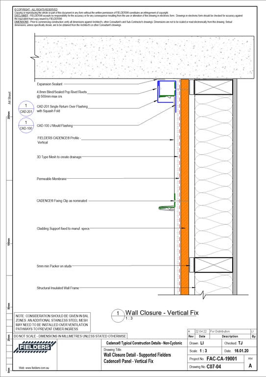 Navigate to C07-04 - Wall Closure Detail - Supported Fielders Cadence® Panel - Vertical Fix