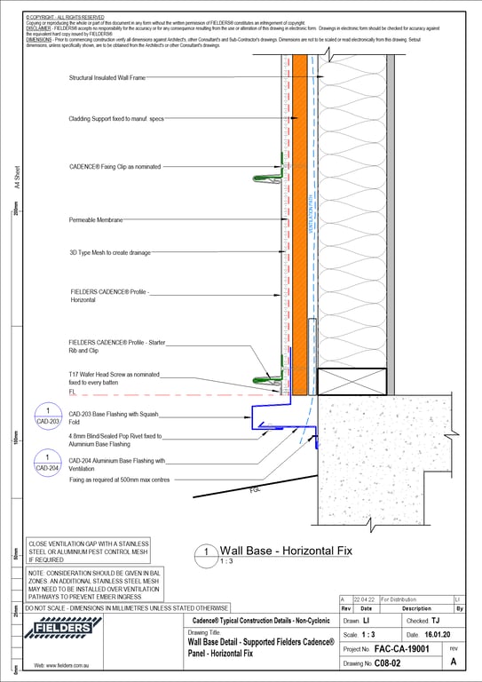 Navigate to C08-02 - Wall Base Detail - Supported Fielders Cadence® Panel - Horizontal Fix