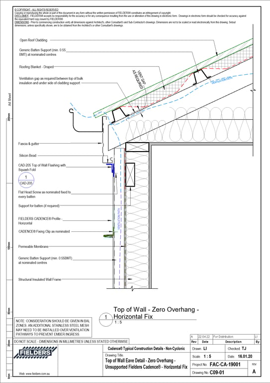 Navigate to C09-01 - Top of Wall Eave Detail - Zero Overhang - Unsupported Fielders Cadence® - Horizontal Fix