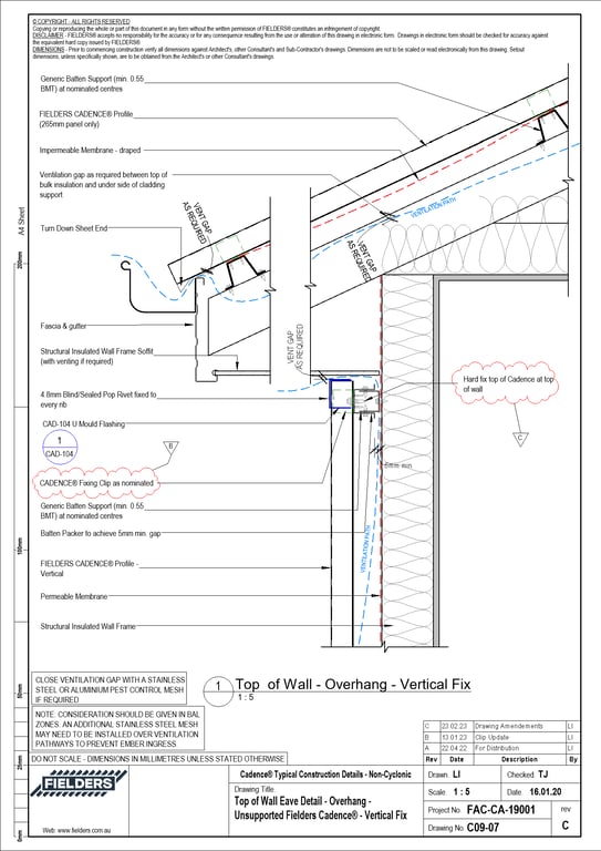 Navigate to C09-07 - Top of Wall Eave Detail - Overhang - Unsupported Fielders Cadence® - Vertical Fix