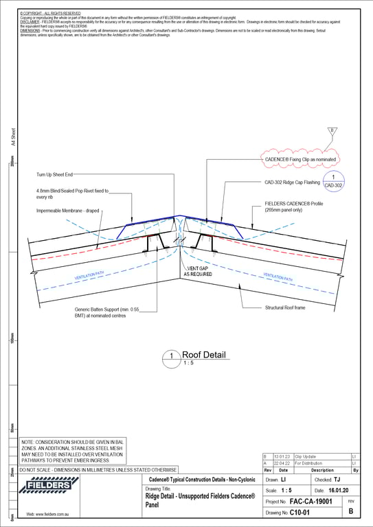  Image of C10-01 - Ridge Detail - Unsupported Fielders Cadence® Panel