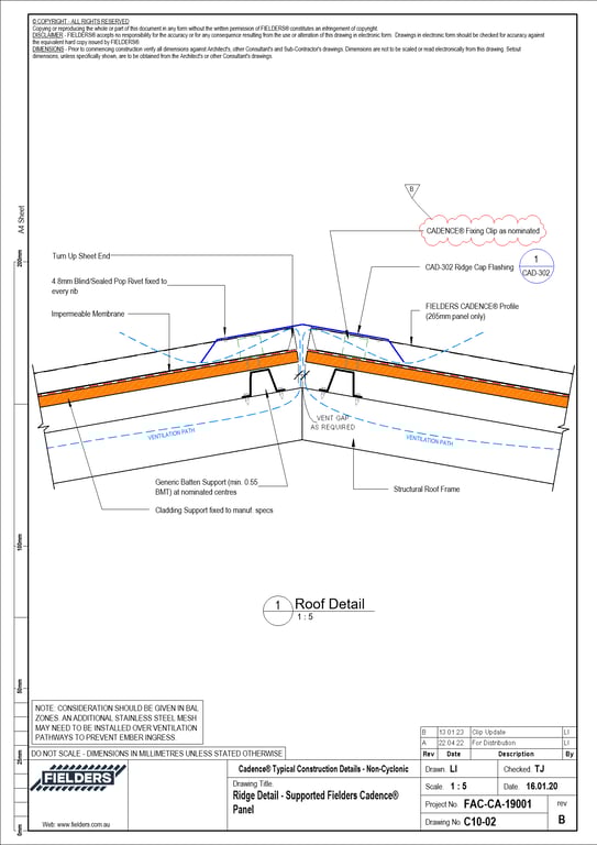Navigate to C10-02 - Ridge Detail - Supported Fielders Cadence® Panel
