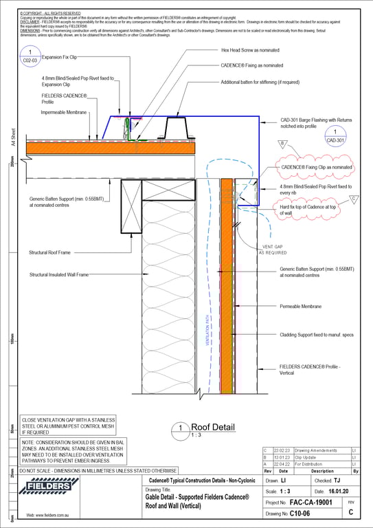  Image of C10-06 - Gable Detail - Supported Fielders Cadence® Roof and Wall (Vertical)