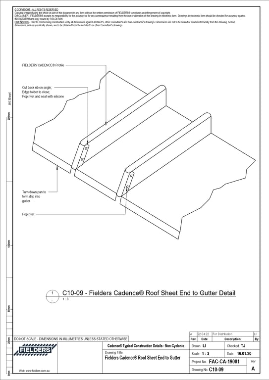 Navigate to C10-09 - Fielders Cadence® Roof Sheet End to Gutter
