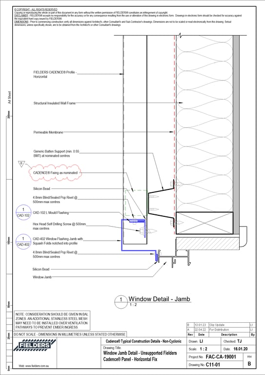 Navigate to C11-01 - Window Jamb Detail - Unsupported Fielders Cadence® Panel - Horizontal Fix