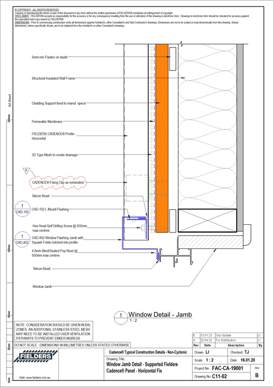 Navigate to C11-02 - Window Jamb Detail - Supported Fielders Cadence® Panel - Horizontal Fix
