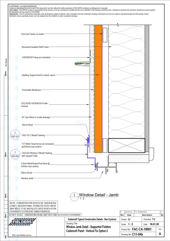  Image of C11-04b - Window Jamb Detail - Supported Fielders Cadence® Panel - Vertical Fix Option 2