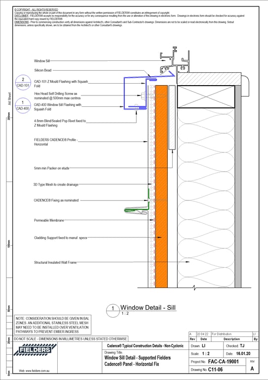 Navigate to C11-06 - Window Sill Detail - Supported Fielders Cadence® Panel - Horizontal Fix