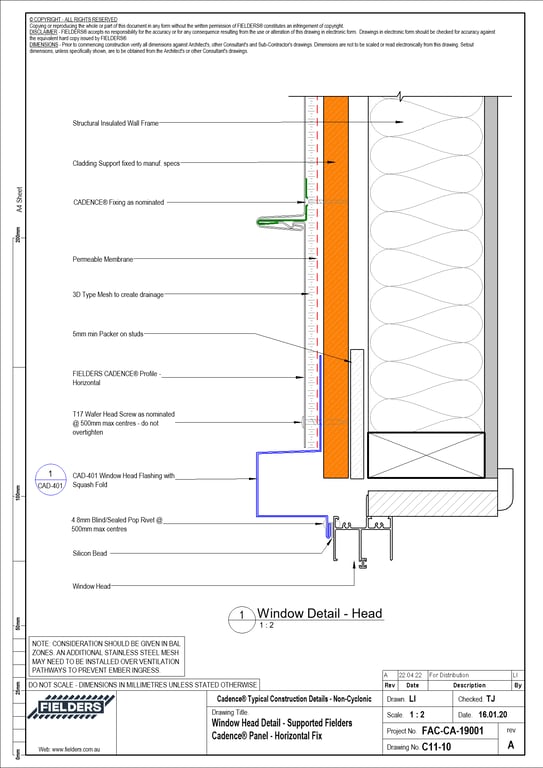 Navigate to C11-10 - Window Head Detail - Supported Fielders Cadence® Panel - Horizontal Fix