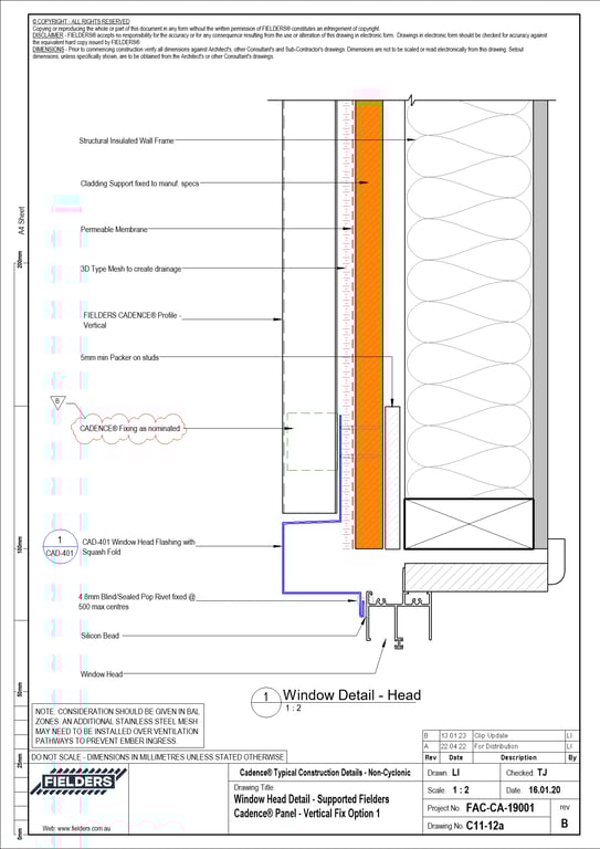 Navigate to C11-12a - Window Head Detail - Supported Fielders Cadence® Panel - Vertical Fix Option 1