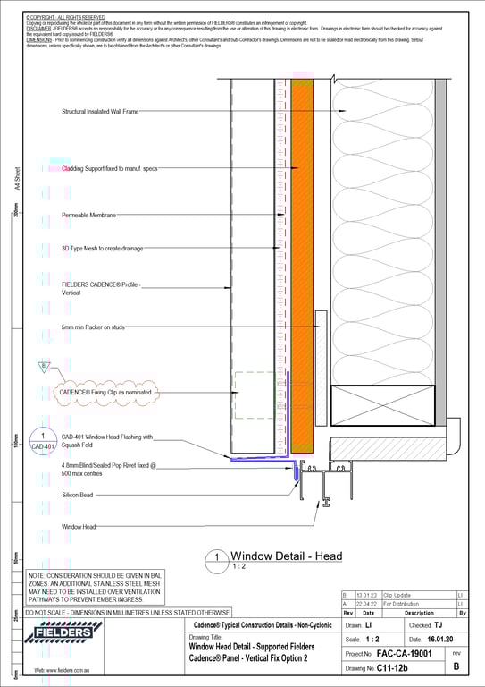 Navigate to C11-12b - Window Head Detail - Supported Fielders Cadence® Panel - Vertical Fix Option 2