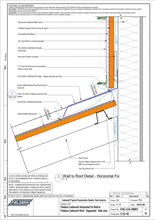 Navigate to C12-10 - Fielders Cadence® Horizontal Fix Wall to Fielders Cadence® Roof - Supported - Side view