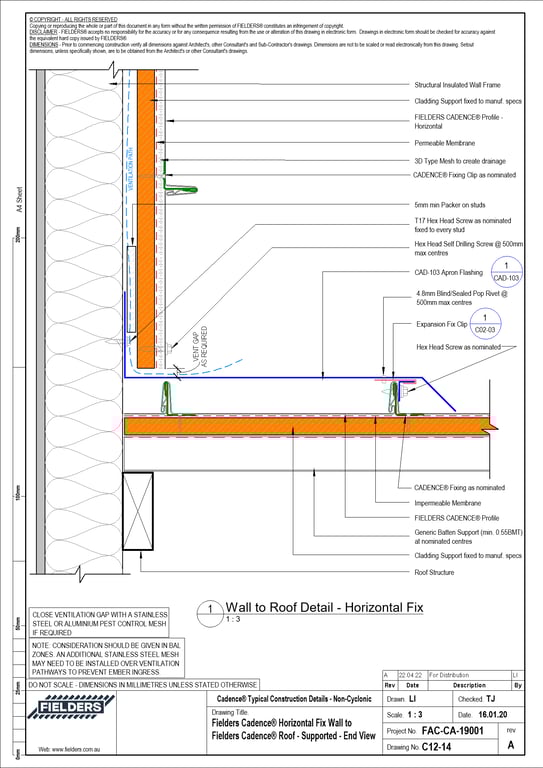 Navigate to C12-14 - Fielders Cadence® Horizontal Fix Wall to Fielders Cadence® Roof - Supported - End View
