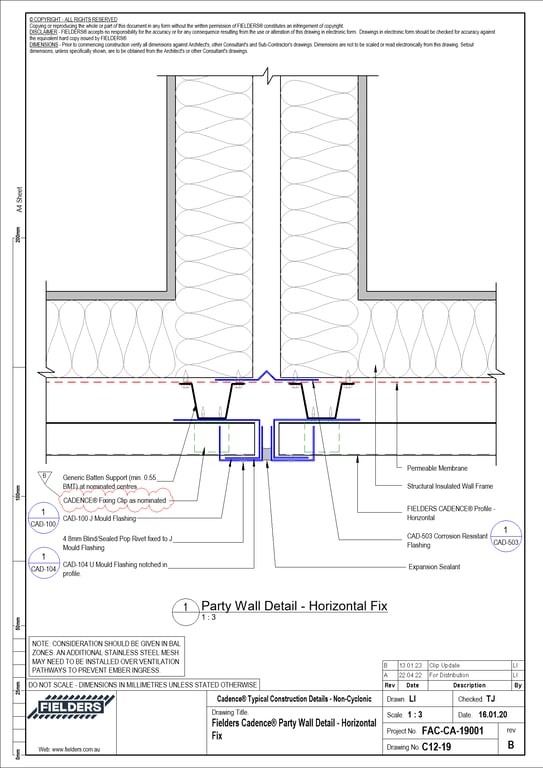 Navigate to C12-19 - Fielders Cadence® Party Wall Detail - Horizontal Fix