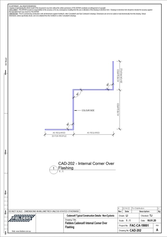 Navigate to CAD-202 - Fielders Cadence® Internal Corner Over Flashing