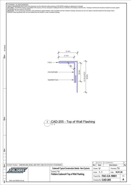 Navigate to CAD-205 - Fielders Cadence® Top of Wall Flashing