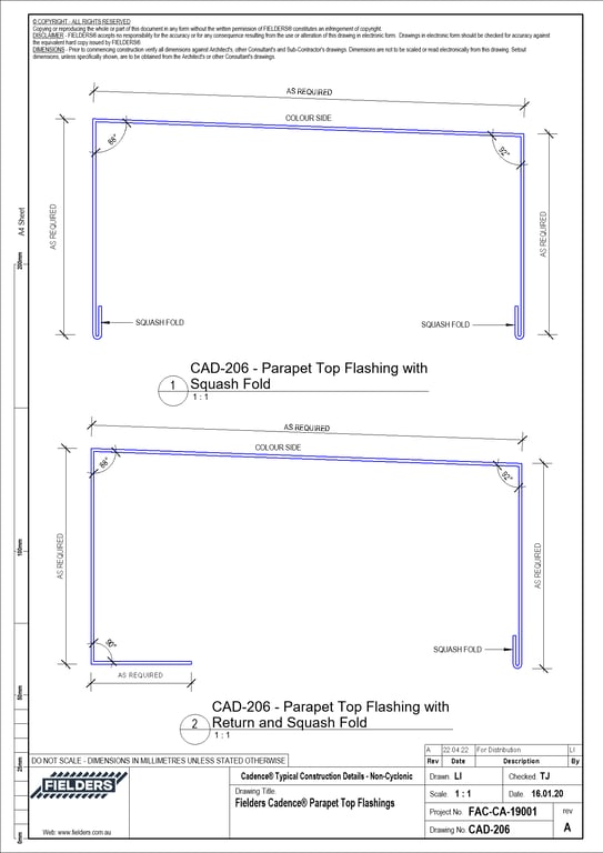 Navigate to CAD-206 - Fielders Cadence® Parapet Top Flashings