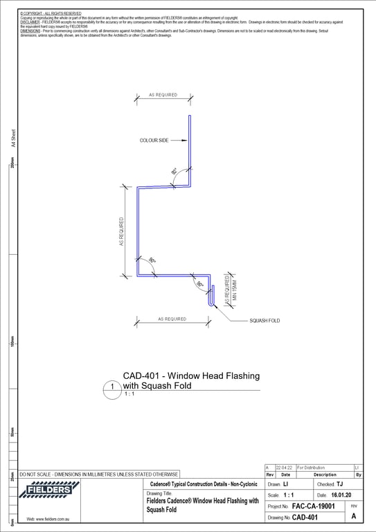 Navigate to CAD-401 - Fielders Cadence® Window Head Flashing with Squash Fold