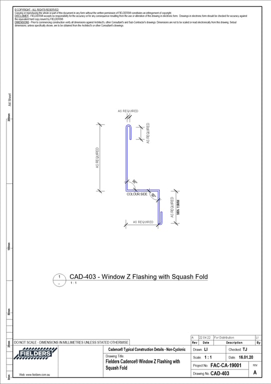  Image of CAD-403 - Fielders Cadence® Window Z Flashing with Squash Fold