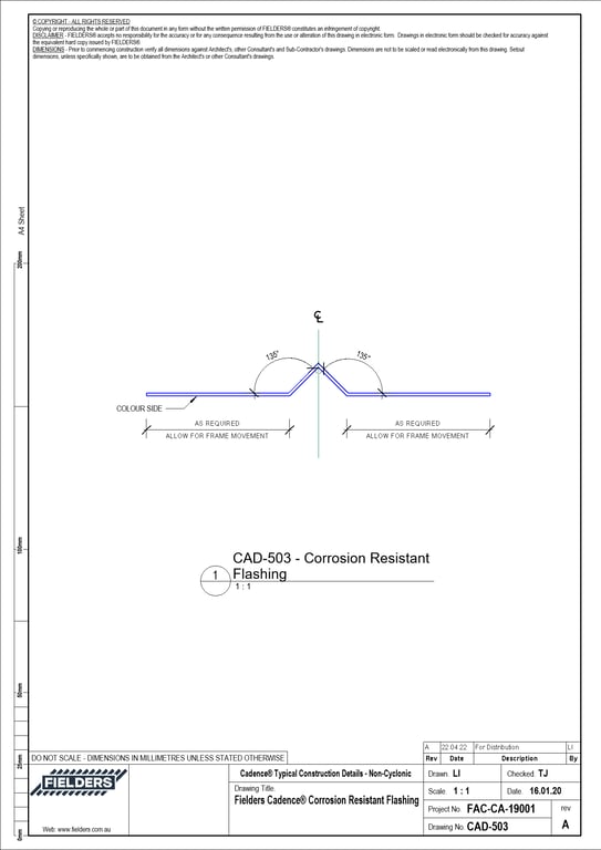 Navigate to CAD-503 - Fielders Cadence® Corrosion Resistant Flashing