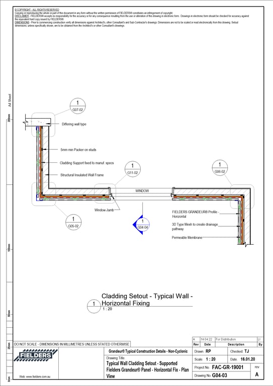 Navigate to G04-03 - Typical Wall Cladding Setout - Supported Fielders Grandeur® Panel - Horizontal Fix - Plan View