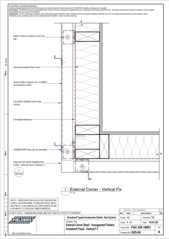 Navigate to G05-04 - External Corner Detail - Unsupported Fielders Grandeur® Panel - Vertical F-F