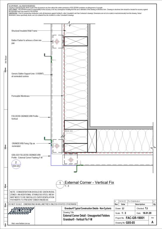 Navigate to G05-05 - External Corner Detail - Unsupported Fielders Grandeur® - Vertical Fix F-M