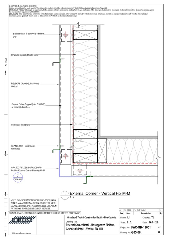 Navigate to G05-06 - External Corner Detail - Unsupported Fielders Grandeur® Panel - Vertical Fix M-M