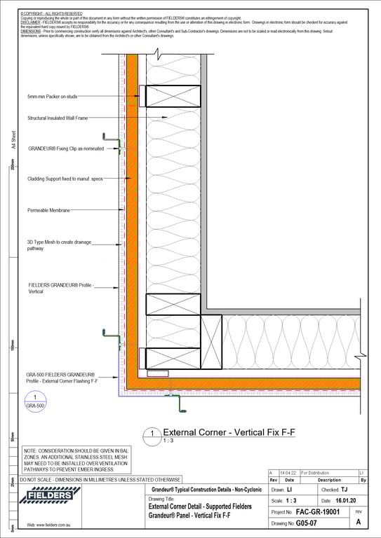 Navigate to G05-07 - External Corner Detail - Supported Fielders Grandeur® Panel - Vertical Fix F-F