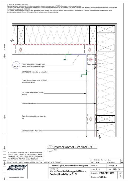 Navigate to G06-04 - Internal Corner Detail- Unsupported Fielders Grandeur® Panel - Vertical Fix F-F