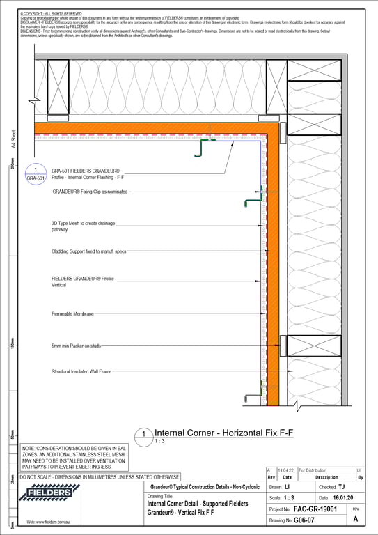 Navigate to G06-07 - Internal Corner Detail - Supported Fielders Grandeur® - Vertical Fix F-F